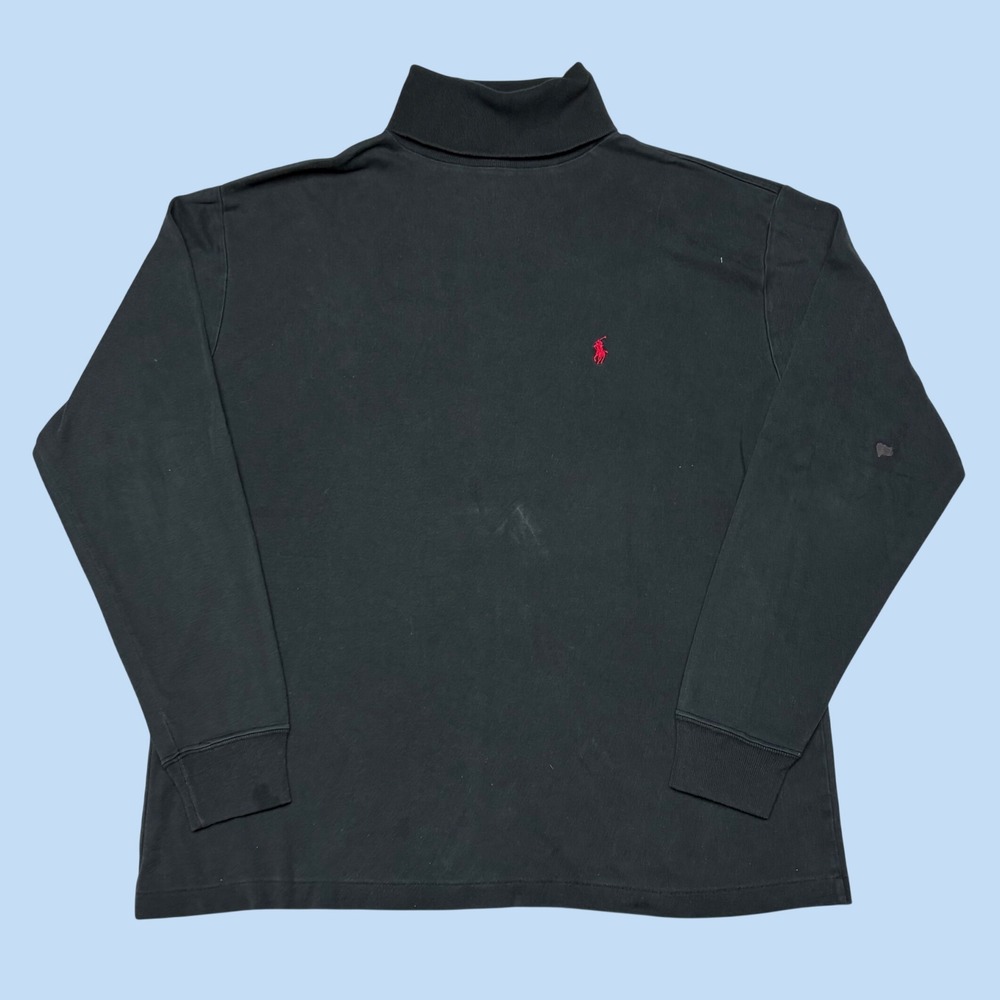 Ralph Lauren Mens Black Cotton Turtleneck Long Sleeve Pony Logo Shirt Large